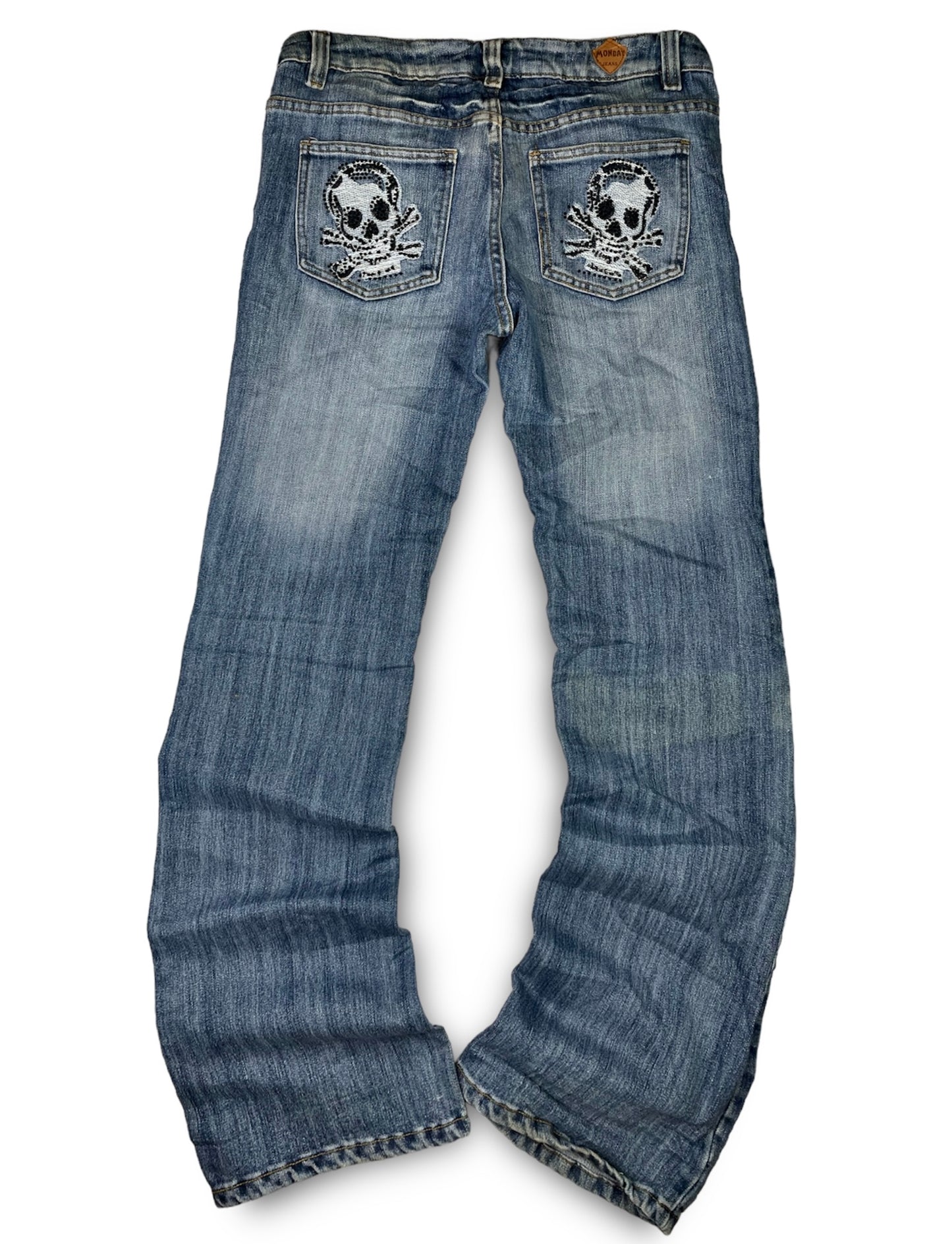 Vintage Y2k Skulls Rhinestones Denim Pants