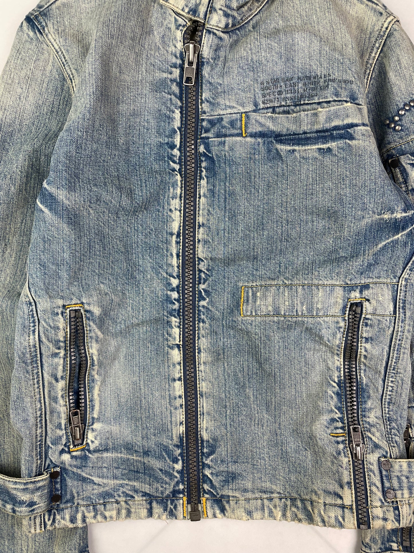 Vintage Whiskered Denim Biker Jacket