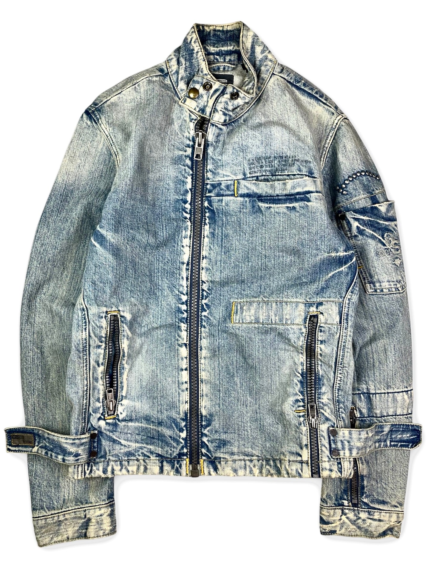 Vintage Whiskered Denim Biker Jacket