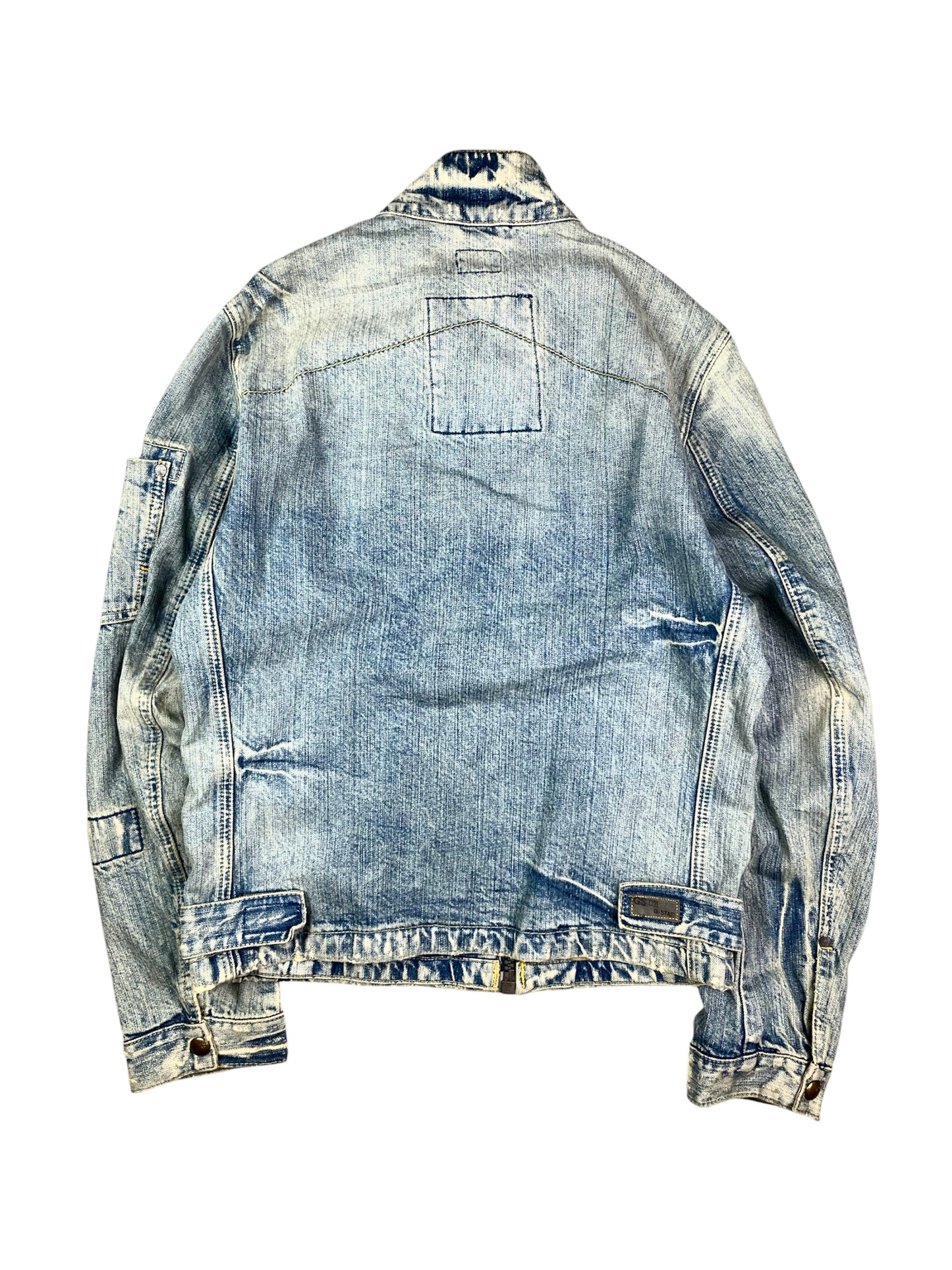 Vintage Whiskered Denim Biker Jacket