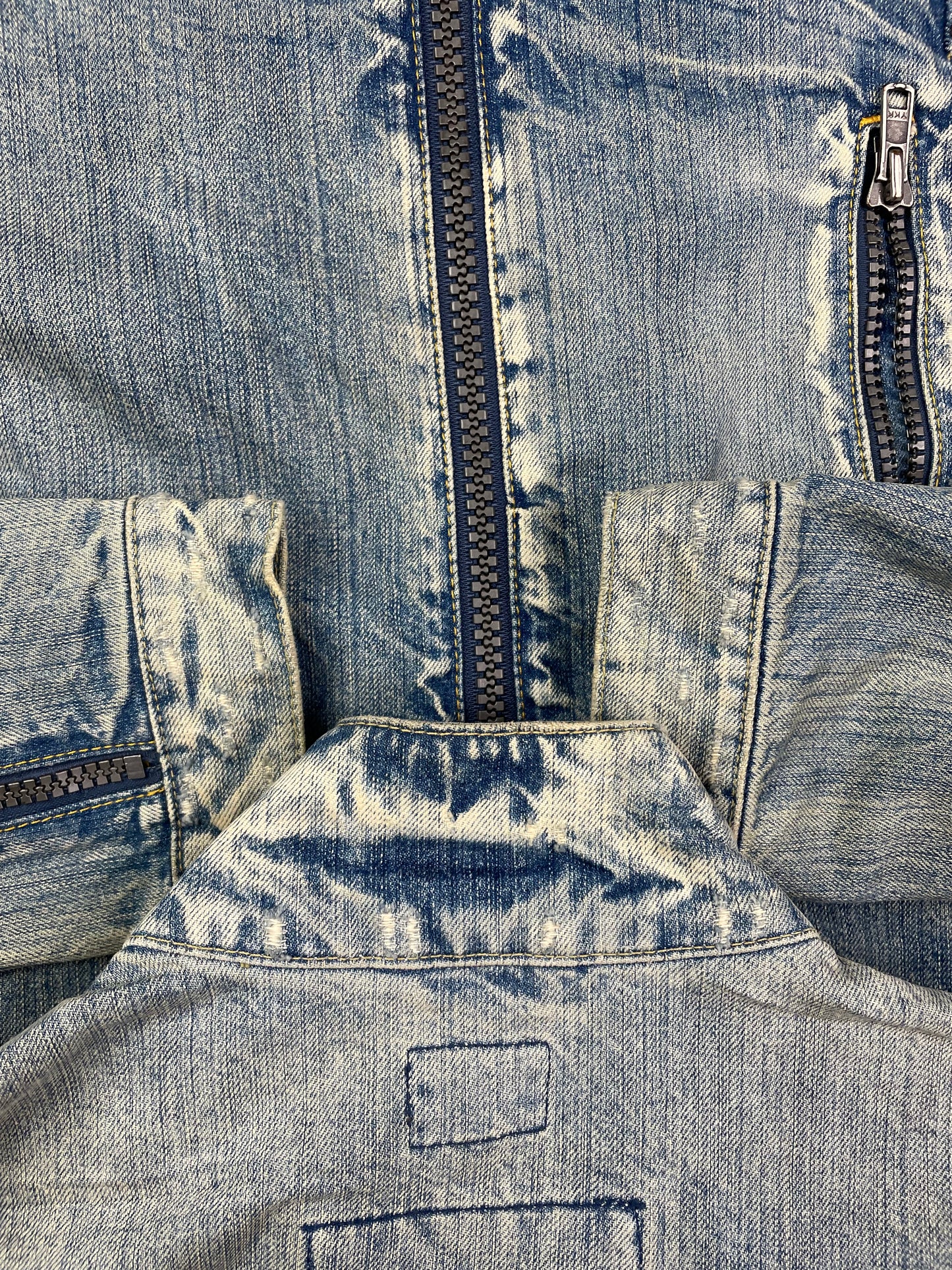 Vintage Whiskered Denim Biker Jacket